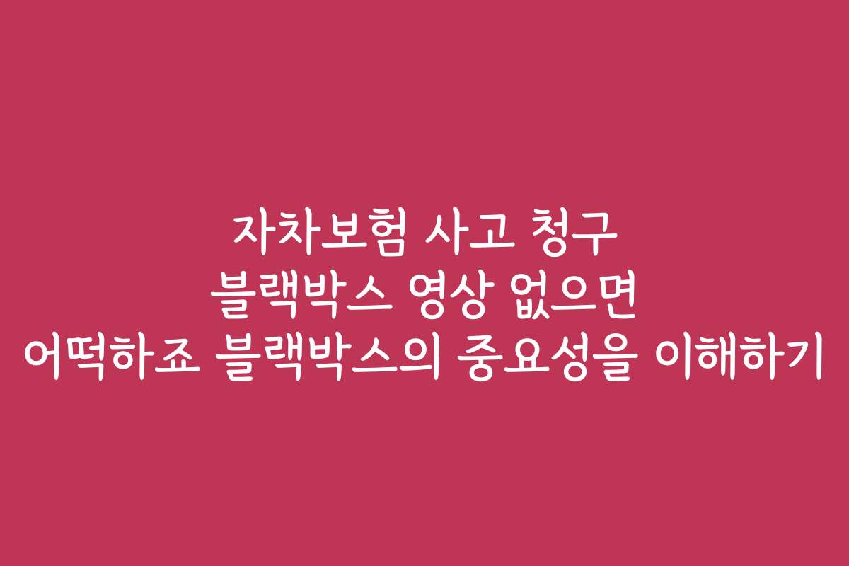 자차보험 사고 청구 블랙박스 영상 없으면 어떡하죠 블랙박스의 중요성을 이해하기