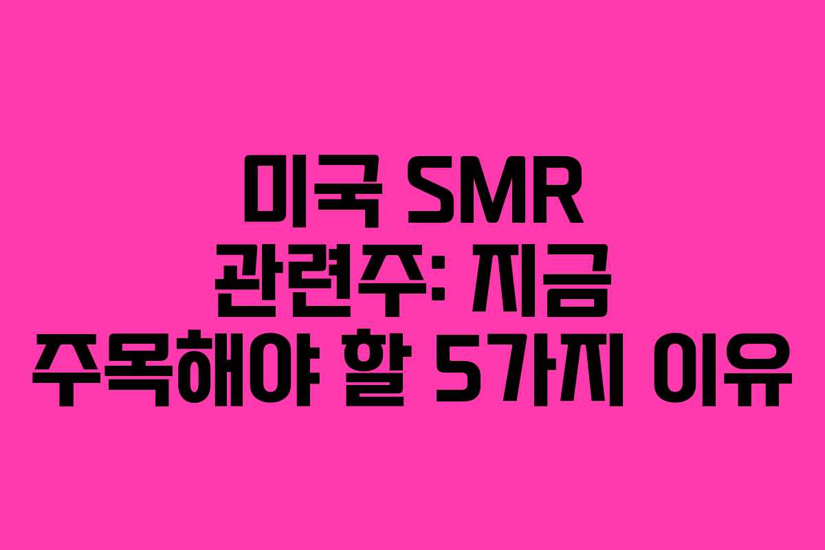 미국 SMR 관련주: 지금 주목해야 할 5가지 이유