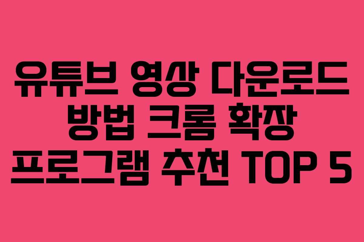 유튜브 영상 다운로드 방법 크롬 확장 프로그램 추천 TOP 5