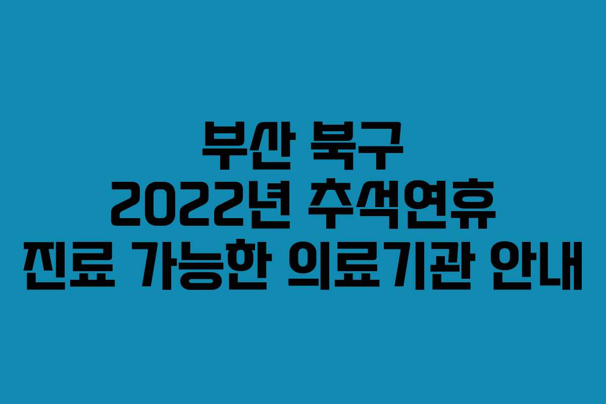 부산 북구 2022년 추석연휴 진료 가능한 의료기관 안내