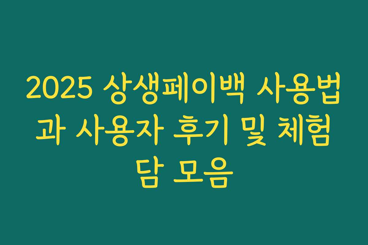 2025 상생페이백 사용법과 사용자 후기 및 체험담 모음 2025 상생페이백 사용법과 사용자 후기 및 체험담 모음