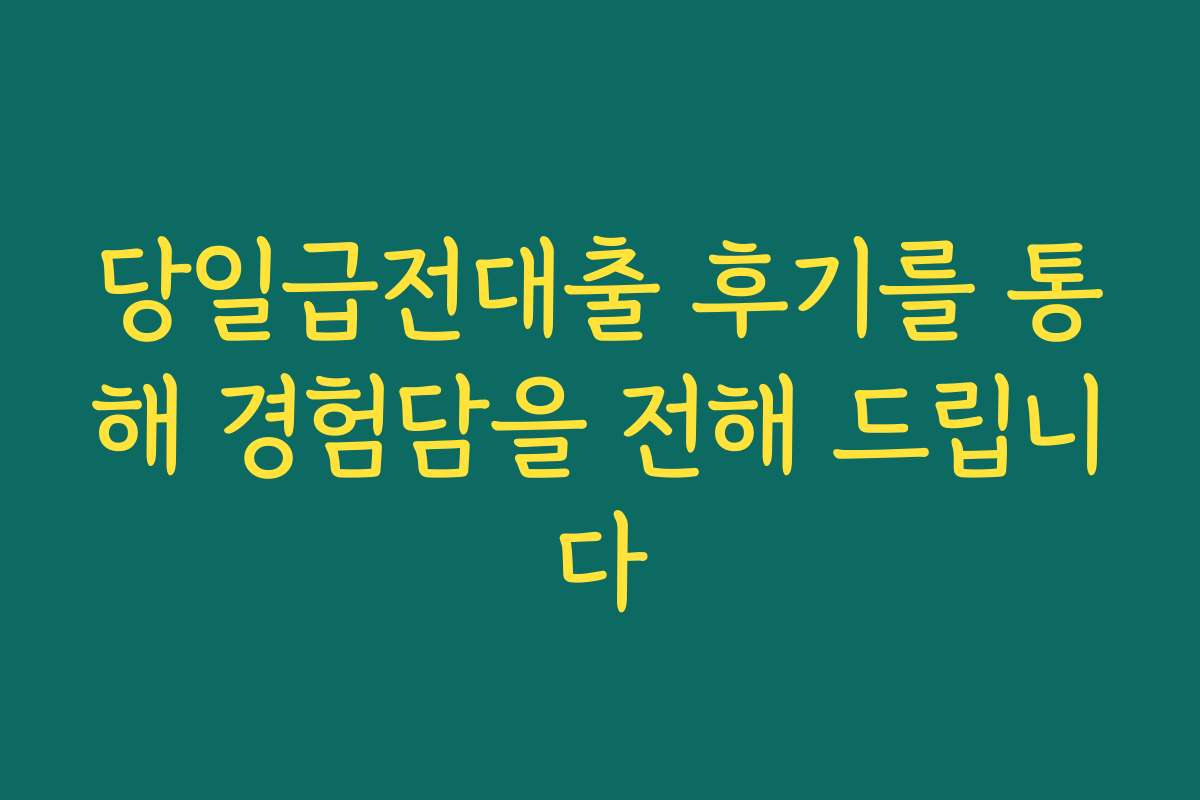 당일급전대출 후기를 통해 경험담을 전해 드립니다