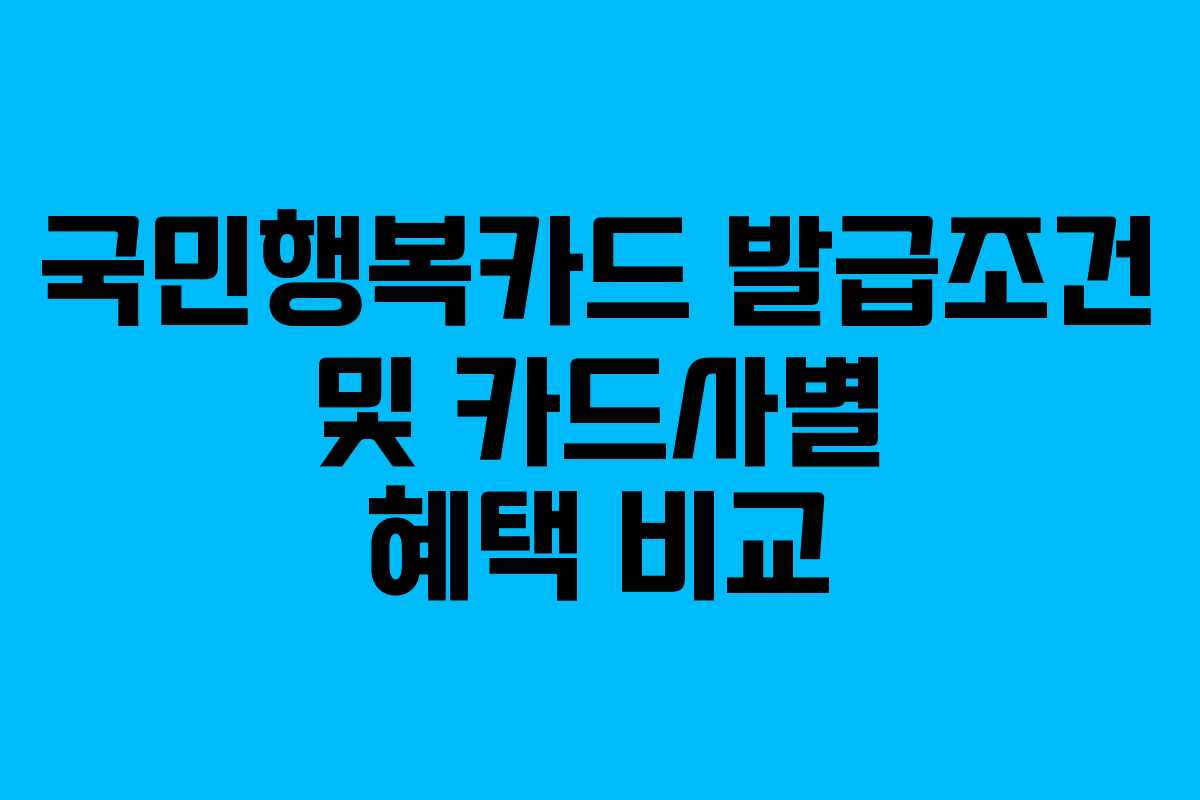 국민행복카드 발급조건 및 카드사별 혜택 비교