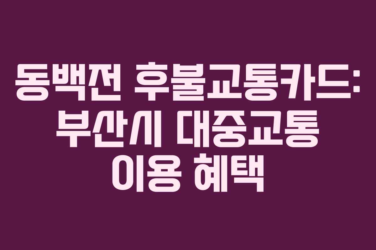 동백전 후불교통카드: 부산시 대중교통 이용 혜택