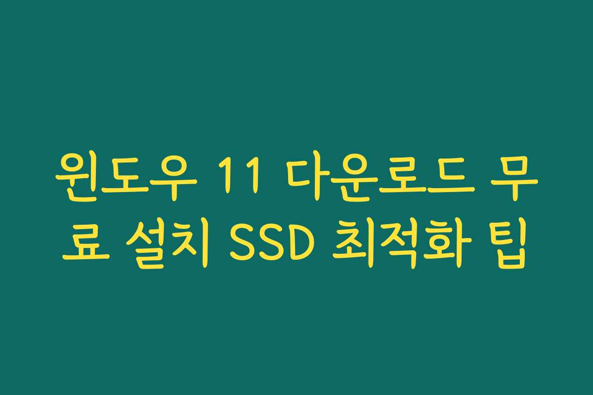 윈도우 11 다운로드 무료 설치 SSD 최적화 팁