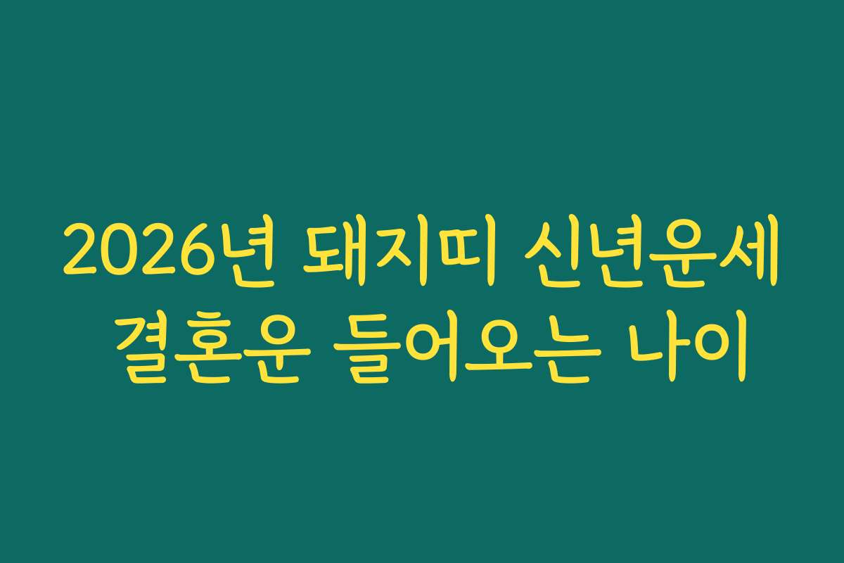 2026년 돼지띠 신년운세 결혼운 들어오는 나이