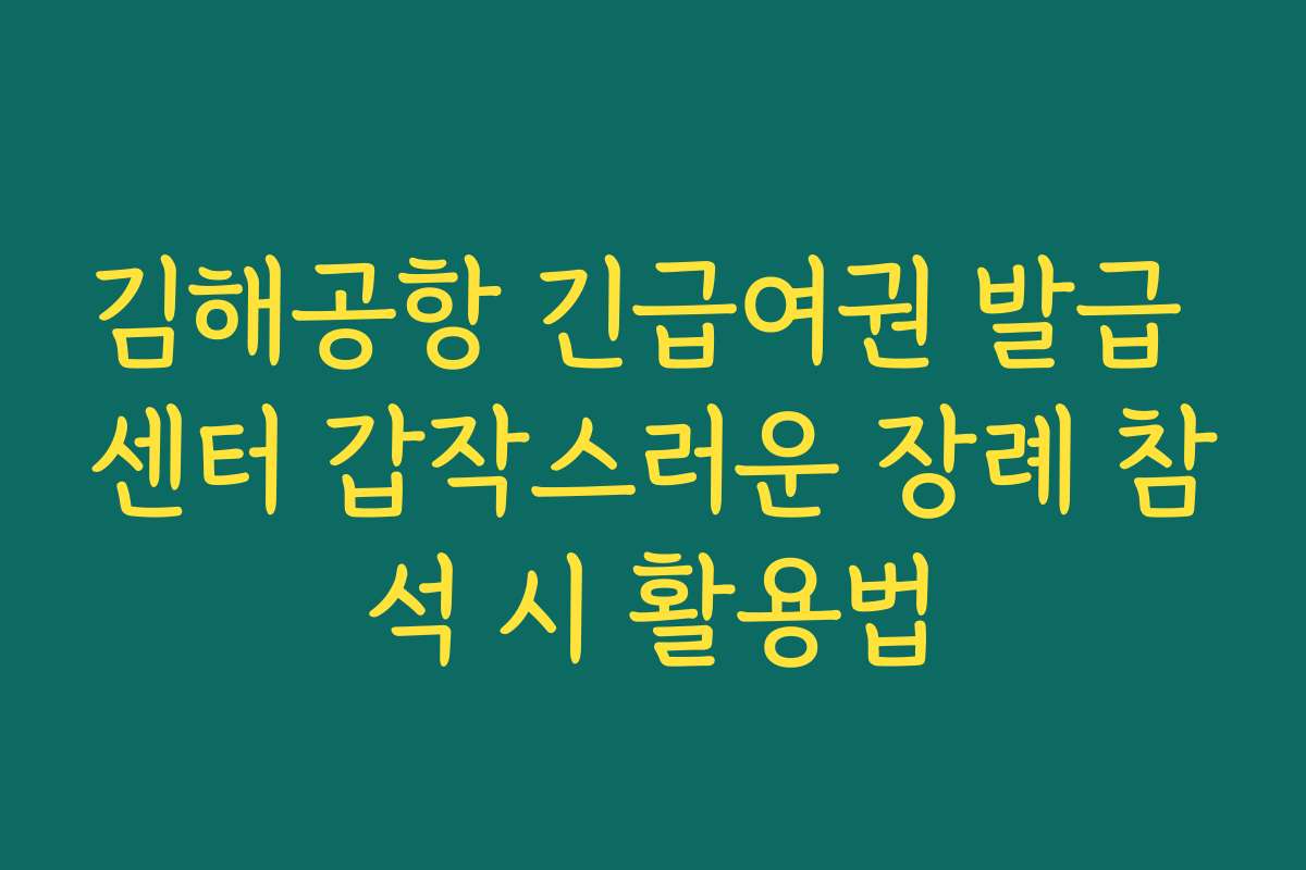 김해공항 긴급여권 발급 센터 갑작스러운 장례 참석 시 활용법 김해공항 긴급여권 발급 센터 갑작스러운 장례 참석 시 활용법