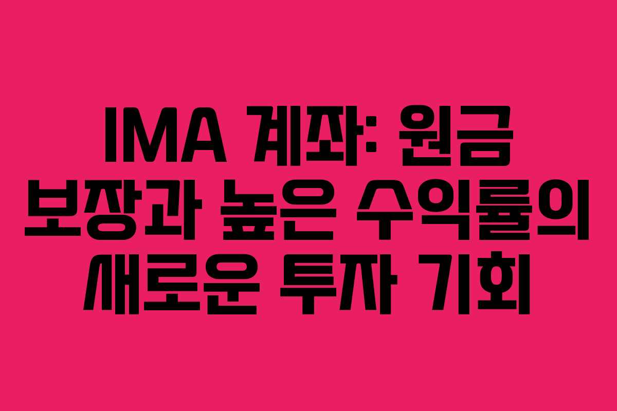IMA 계좌: 원금 보장과 높은 수익률의 새로운 투자 기회