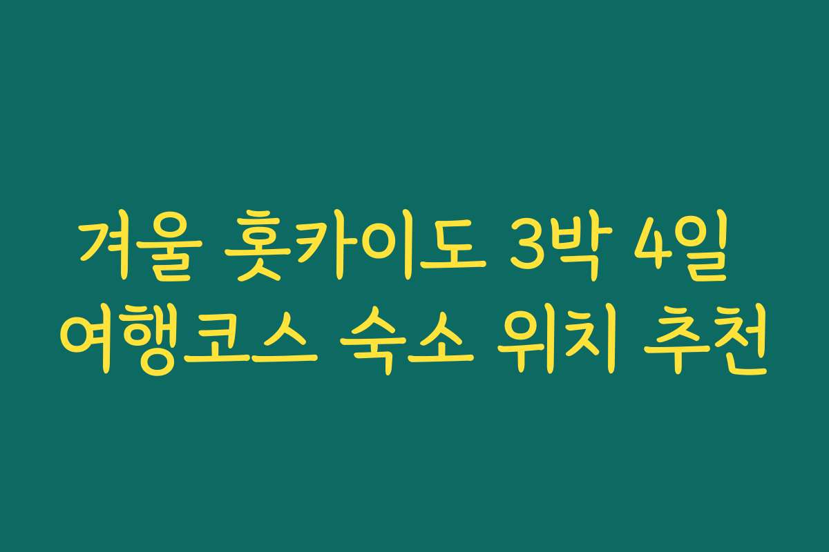 겨울 홋카이도 3박 4일 여행코스 숙소 위치 추천