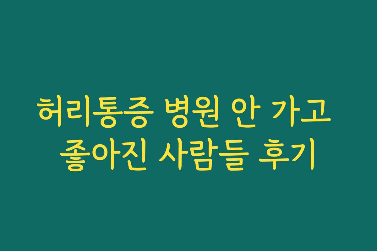 허리통증 병원 안 가고 좋아진 사람들 후기