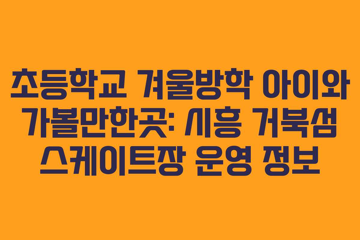 초등학교 겨울방학 아이와 가볼만한곳: 시흥 거북섬 스케이트장 운영 정보
