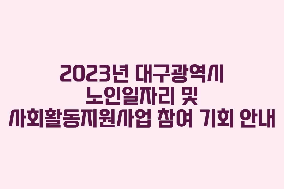 2023년 대구광역시 노인일자리 및 사회활동지원사업 참여 기회 안내