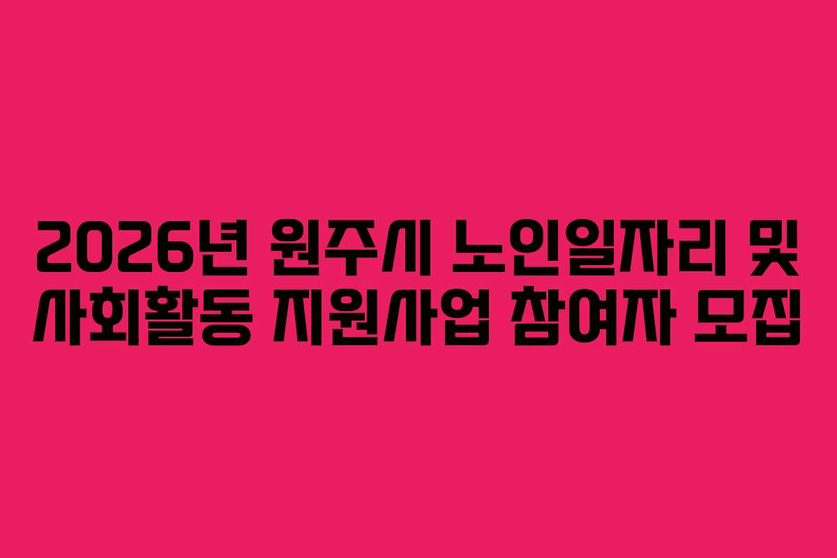 2026년 원주시 노인일자리 및 사회활동 지원사업 참여자 모집