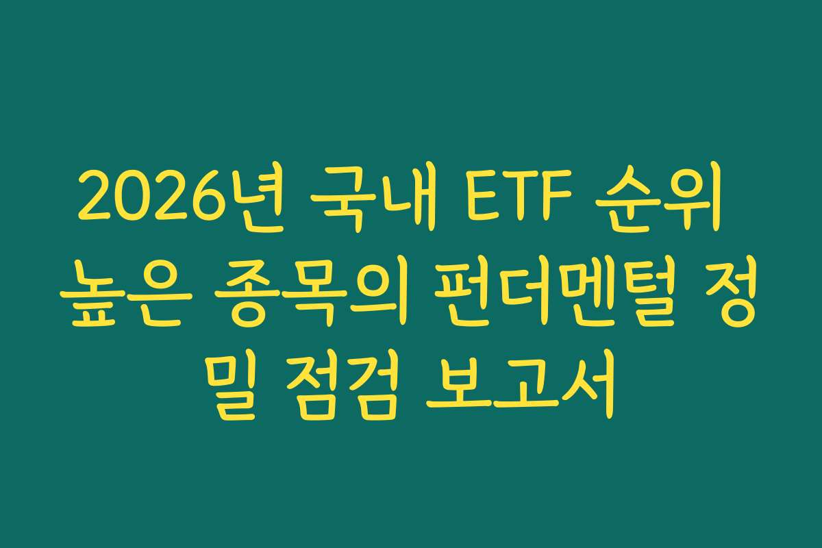 2026년 국내 ETF 순위 높은 종목의 펀더멘털 정밀 점검 보고서