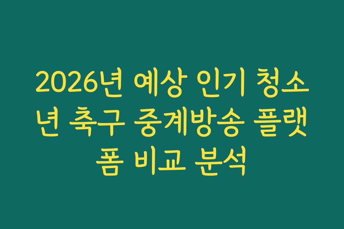 2026년 예상 인기 청소년 축구 중계방송 플랫폼 비교 분석