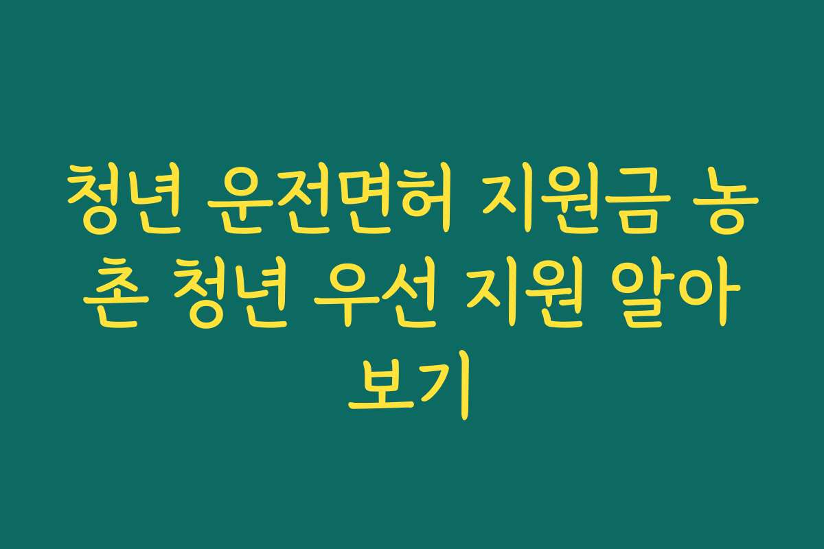 청년 운전면허 지원금 농촌 청년 우선 지원 알아보기
