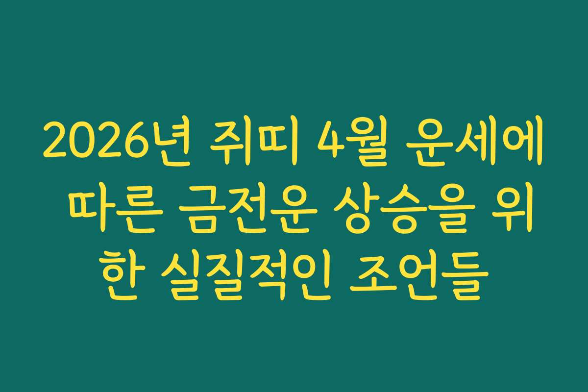 2026년 쥐띠 4월 운세에 따른 금전운 상승을 위한 실질적인 조언들 2026년 쥐띠 4월 운세에 따른 금전운 상승을 위한 실질적인 조언들