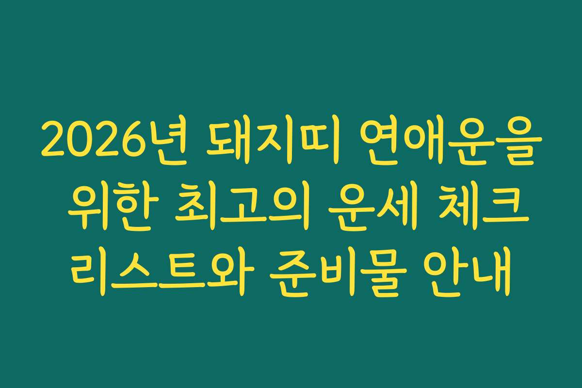 2026년 돼지띠 연애운을 위한 최고의 운세 체크리스트와 준비물 안내