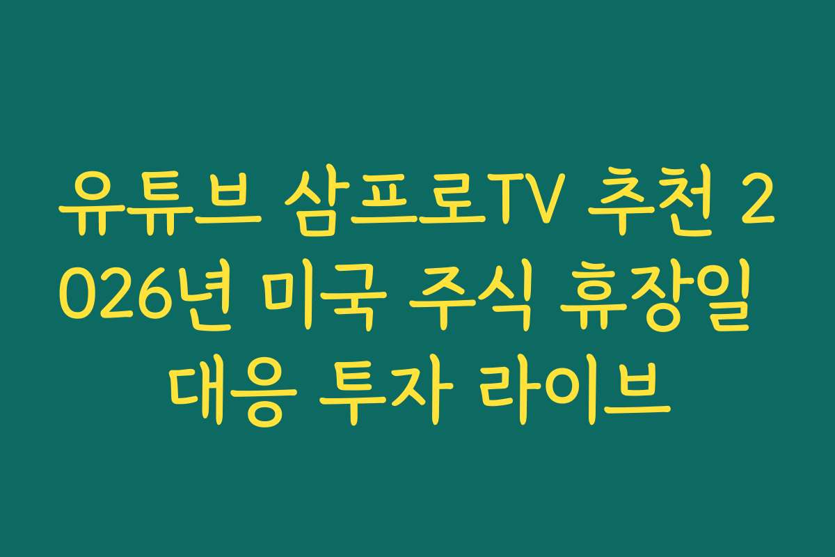 유튜브 삼프로TV 추천 2026년 미국 주식 휴장일 대응 투자 라이브