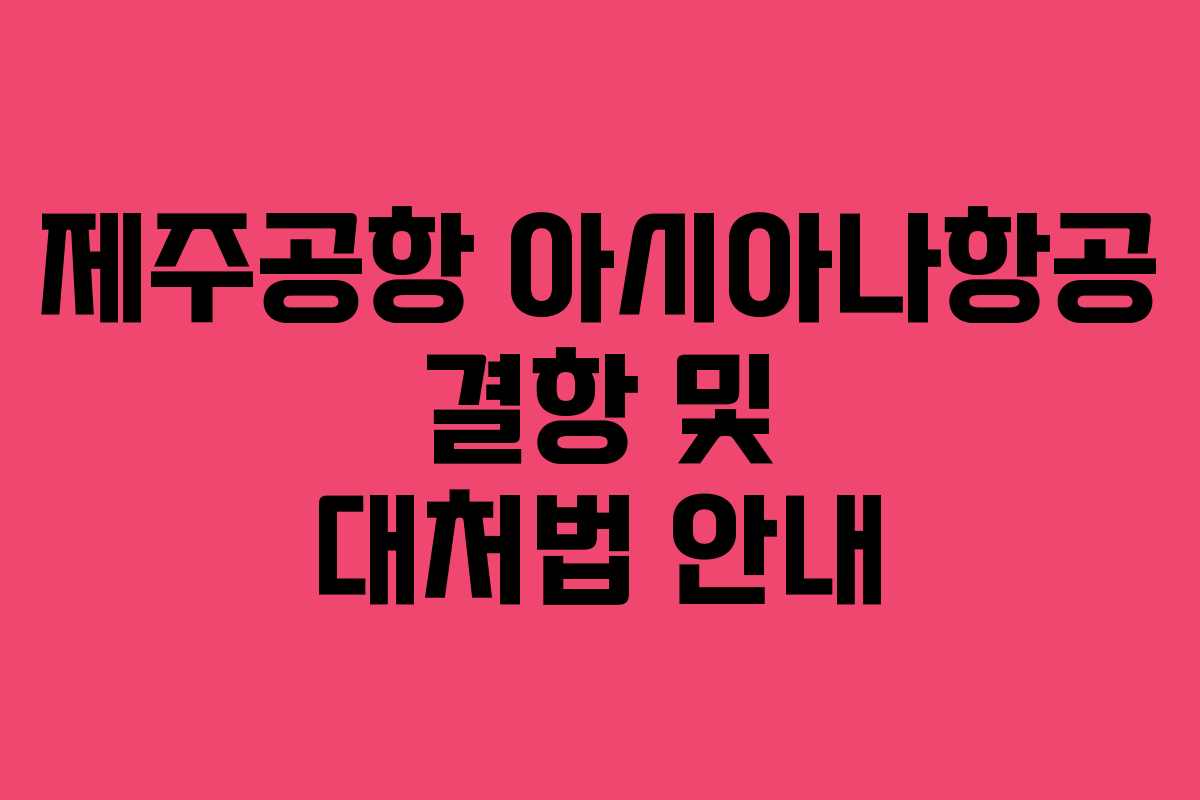 제주공항 아시아나항공 결항 및 대처법 안내