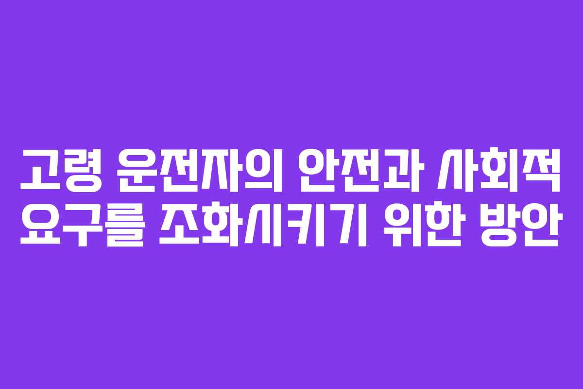 고령 운전자의 안전과 사회적 요구를 조화시키기 위한 방안