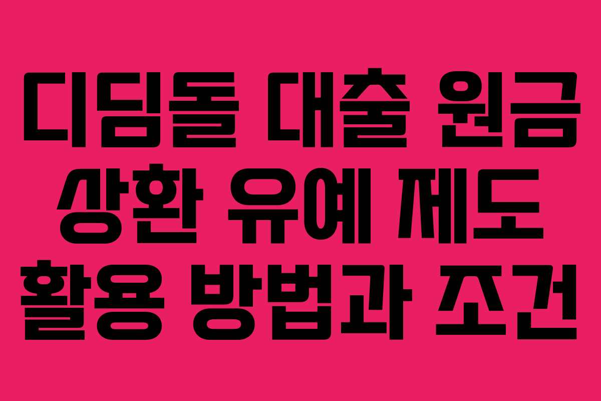 디딤돌 대출 원금 상환 유예 제도 활용 방법과 조건