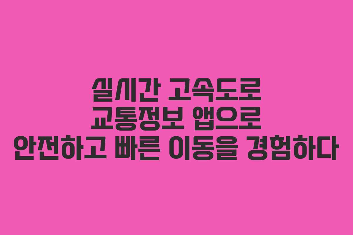 실시간 고속도로 교통정보 앱으로 안전하고 빠른 이동을 경험하다 실시간 고속도로 교통정보 앱으로 안전하고 빠른 이동을 경험하다