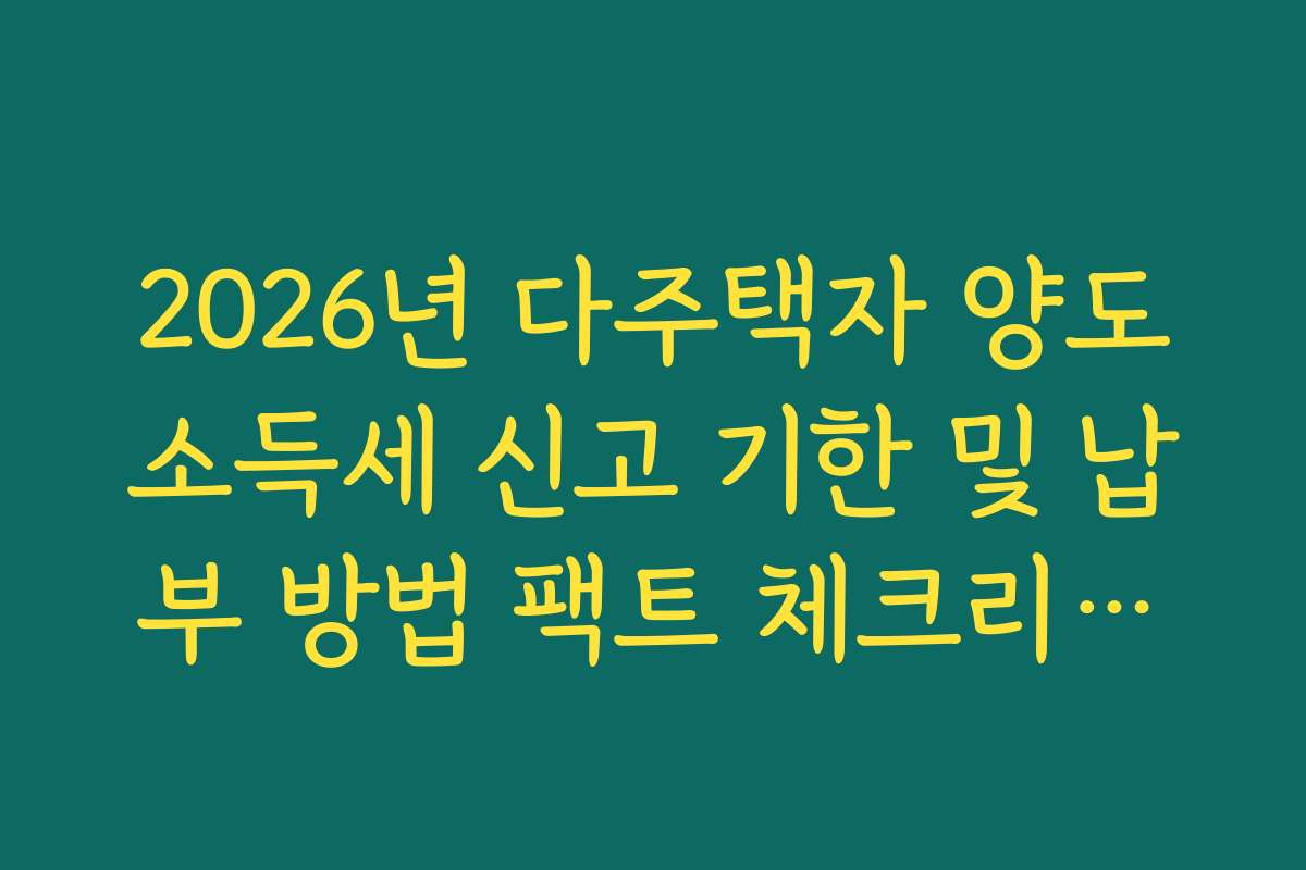 2026년 다주택자 양도소득세 신고 기한 및 납부 방법 팩트 체크리스트 2026년 다주택자 양도소득세 신고 기한 및 납부 방법 팩트 체크리스트