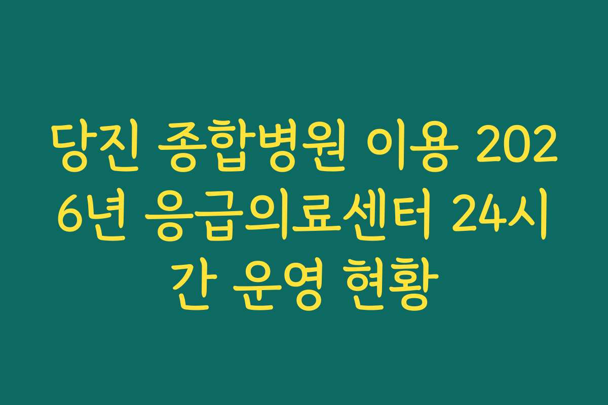 당진 종합병원 이용 2026년 응급의료센터 24시간 운영 현황