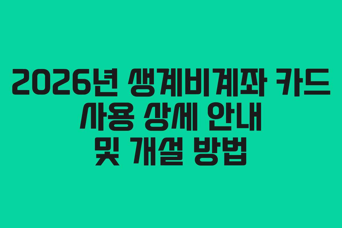 2026년 생계비계좌 카드 사용 상세 안내 및 개설 방법