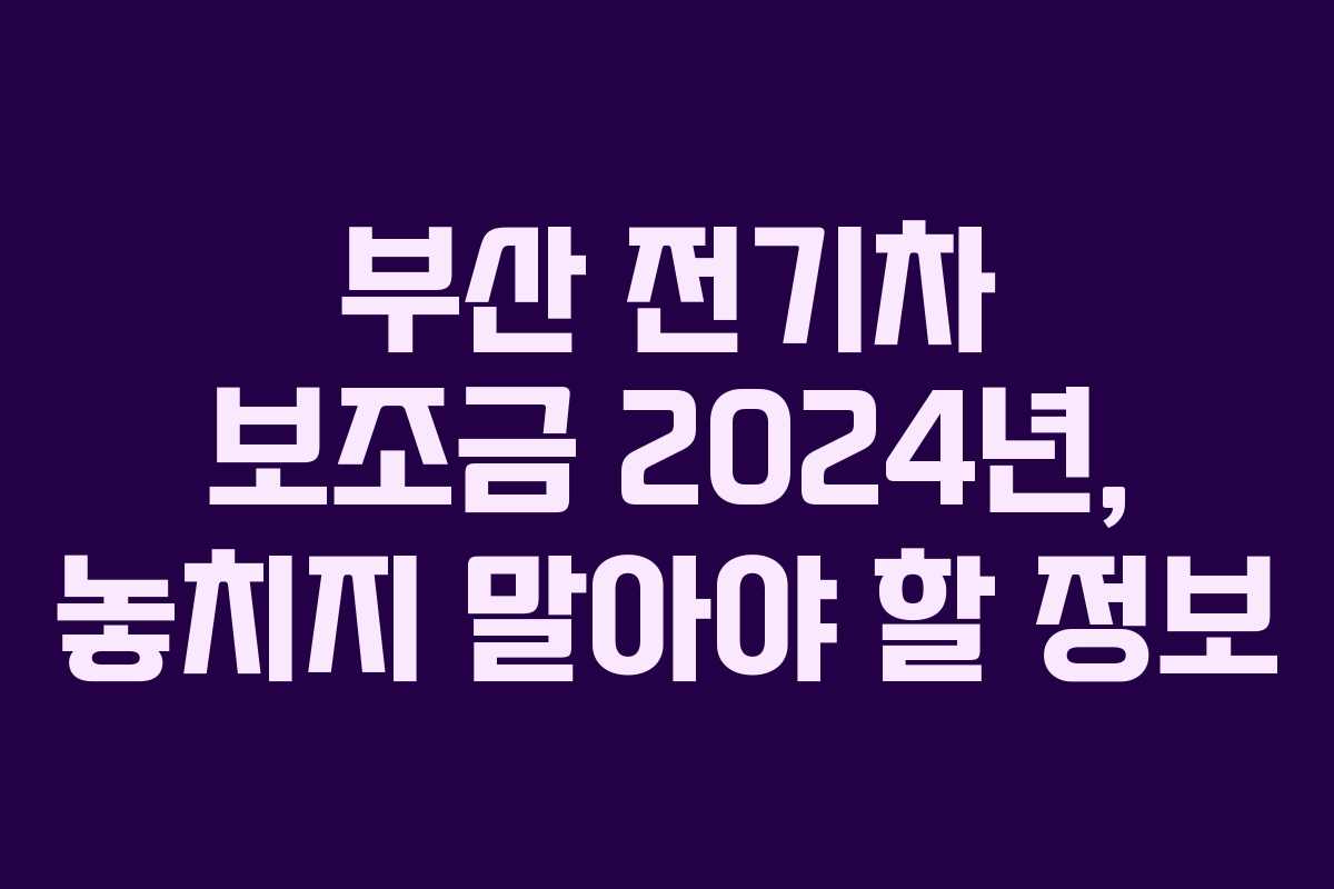 부산 전기차 보조금 2024년, 놓치지 말아야 할 정보