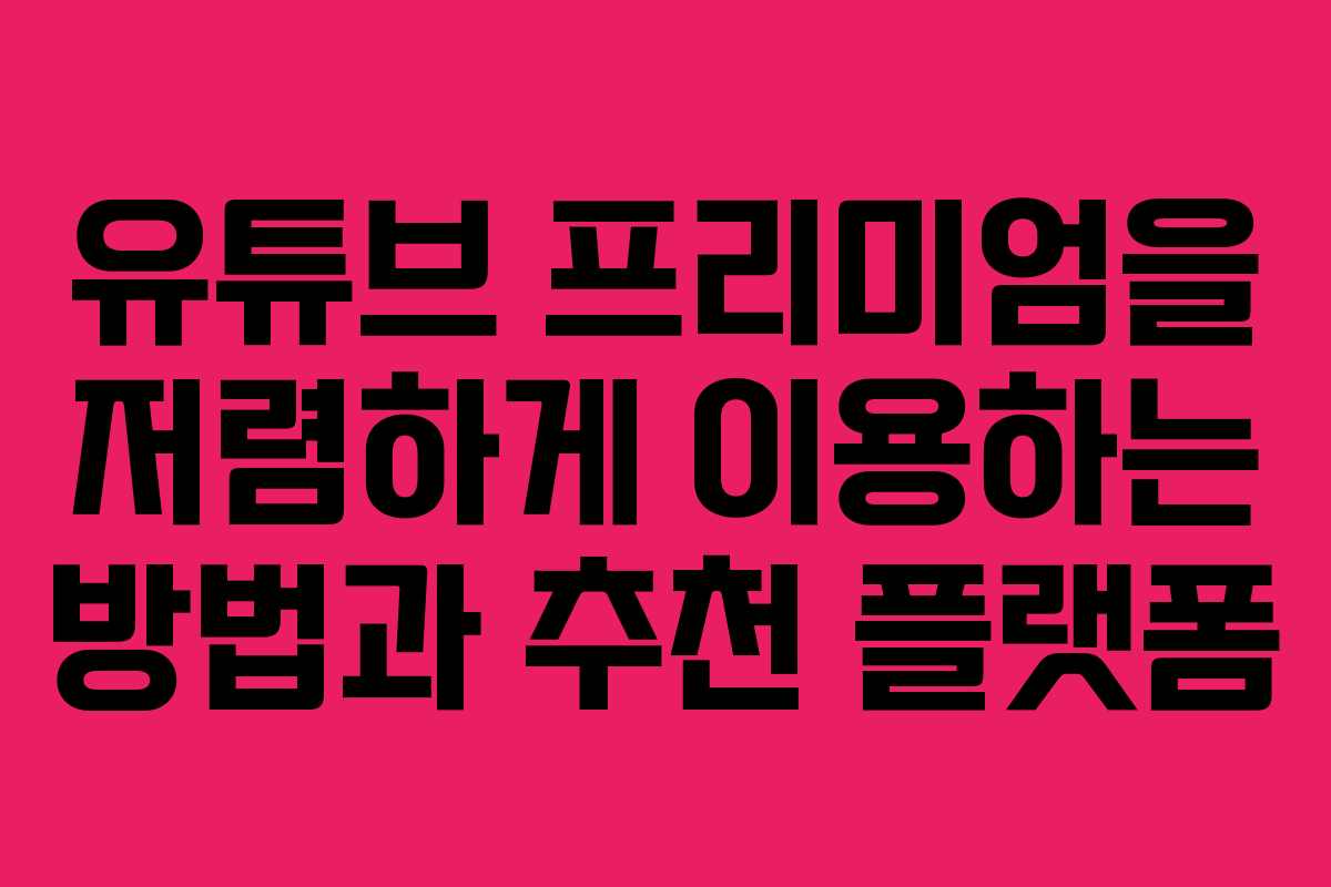 유튜브 프리미엄을 저렴하게 이용하는 방법과 추천 플랫폼
