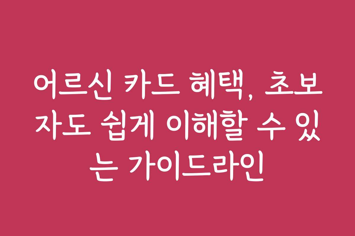 어르신 카드 혜택, 초보자도 쉽게 이해할 수 있는 가이드라인