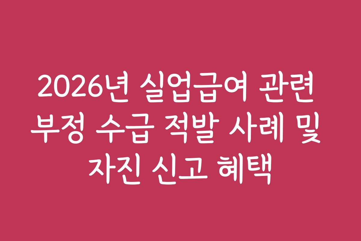 2026년 실업급여 관련 부정 수급 적발 사례 및 자진 신고 혜택