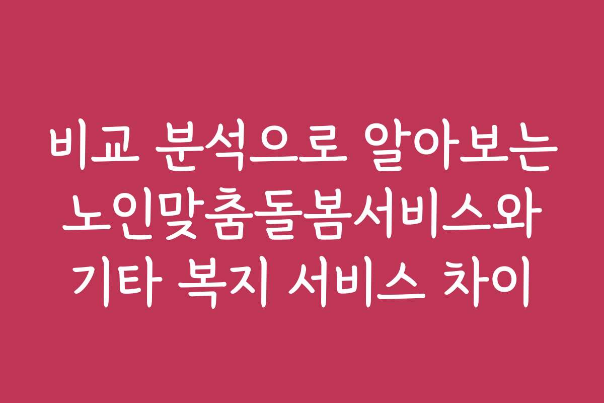 비교 분석으로 알아보는 노인맞춤돌봄서비스와 기타 복지 서비스 차이
