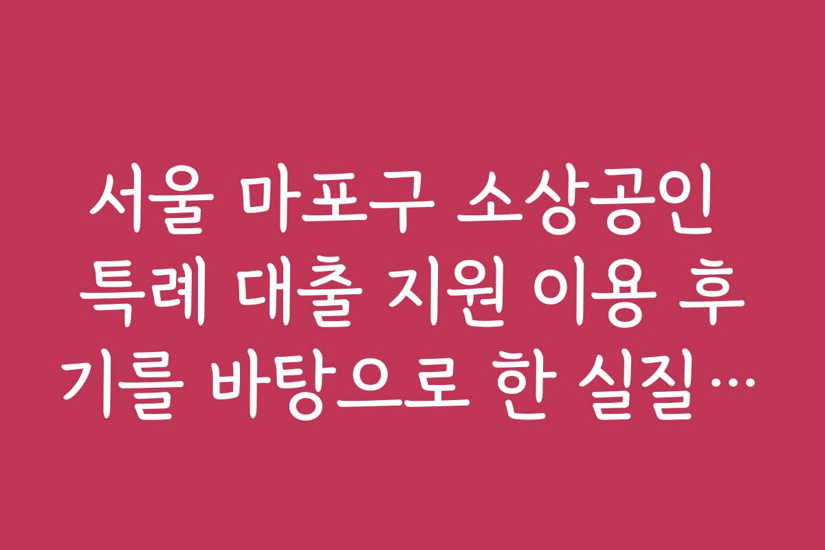 서울 마포구 소상공인 특례 대출 지원 이용 후기를 바탕으로 한 실질 피드백을 들어보세요