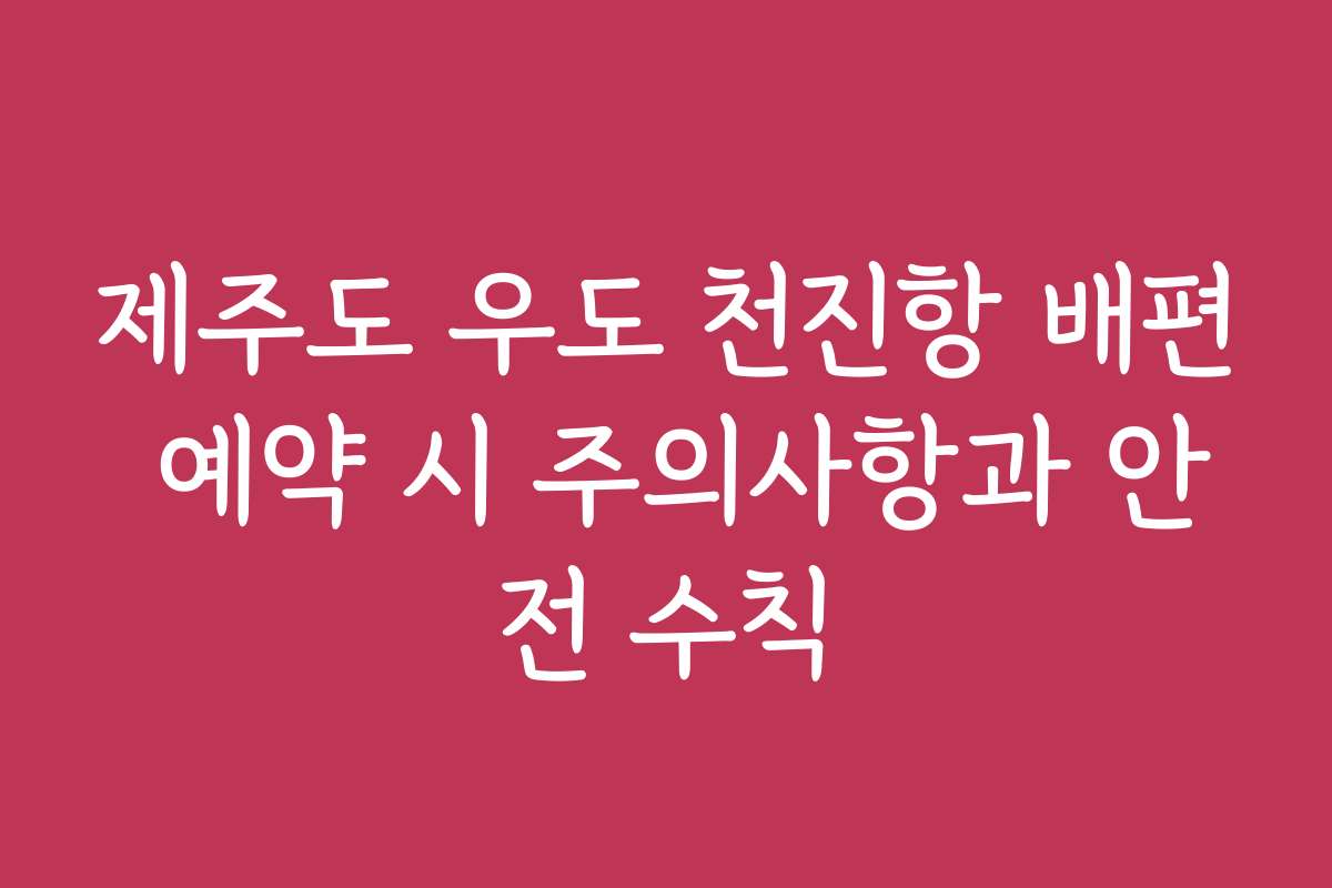 제주도 우도 천진항 배편 예약 시 주의사항과 안전 수칙