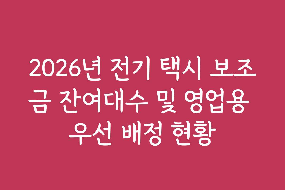 2026년 전기 택시 보조금 잔여대수 및 영업용 우선 배정 현황 2026년 전기 택시 보조금 잔여대수 및 영업용 우선 배정 현황