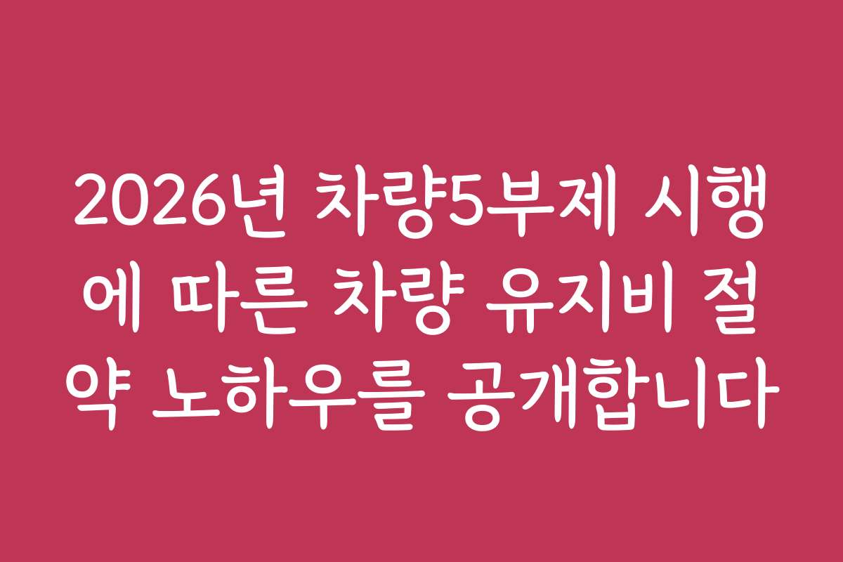 2026년 차량5부제 시행에 따른 차량 유지비 절약 노하우를 공개합니다