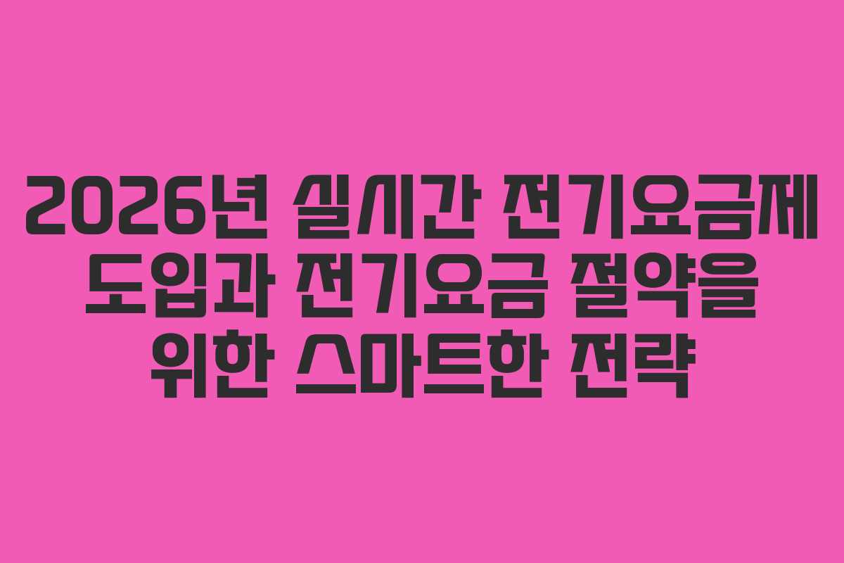 2026년 실시간 전기요금제 도입과 전기요금 절약을 위한 스마트한 전략
