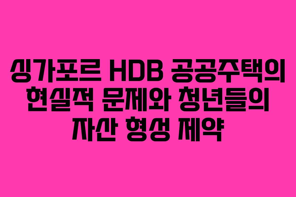 싱가포르 HDB 공공주택의 현실적 문제와 청년들의 자산 형성 제약 싱가포르 HDB 공공주택의 현실적 문제와 청년들의 자산 형성 제약