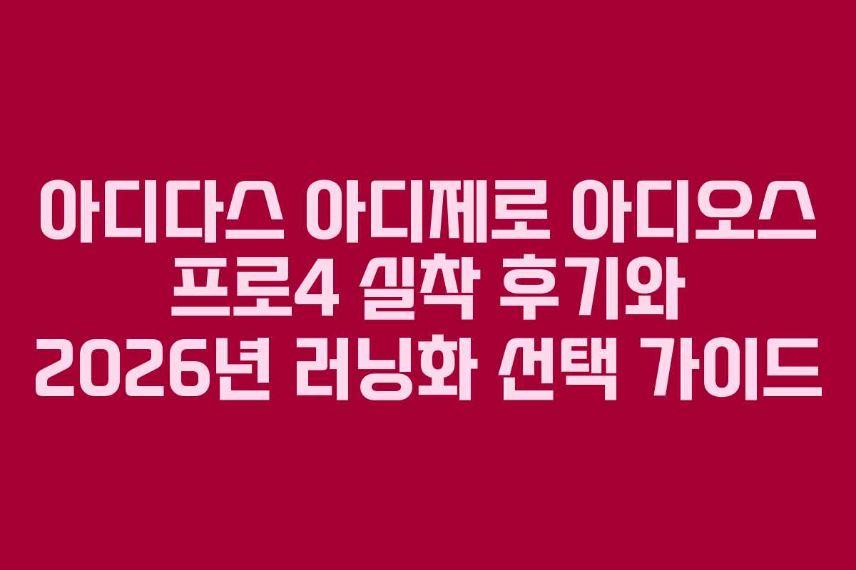 아디다스 아디제로 아디오스 프로4 실착 후기와 2026년 러닝화 선택 가이드