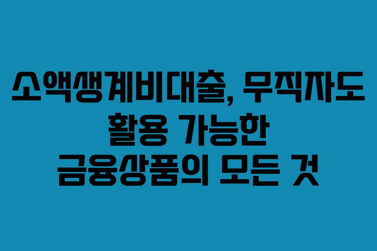 소액생계비대출, 무직자도 활용 가능한 금융상품의 모든 것