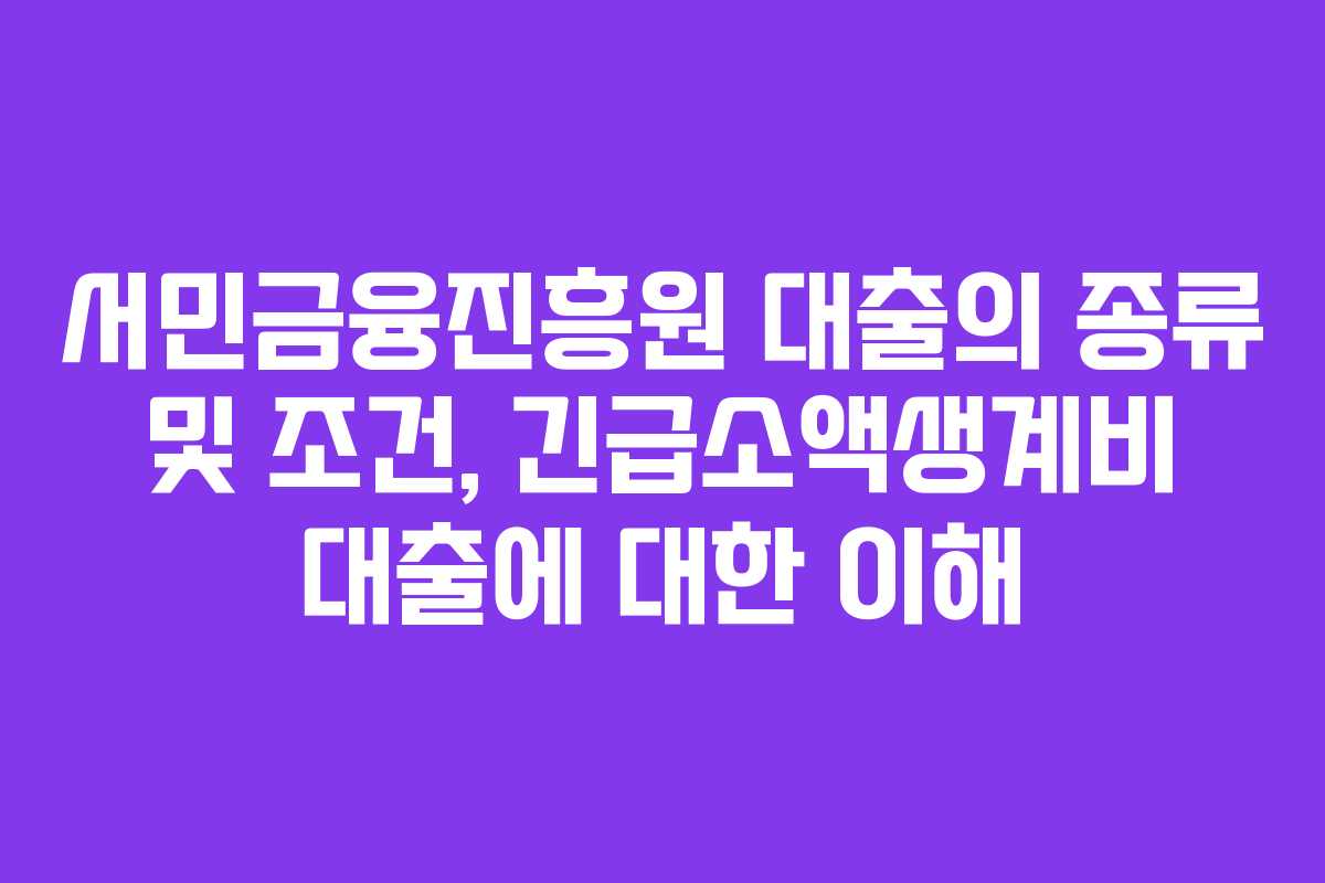 서민금융진흥원 대출의 종류 및 조건, 긴급소액생계비 대출에 대한 이해