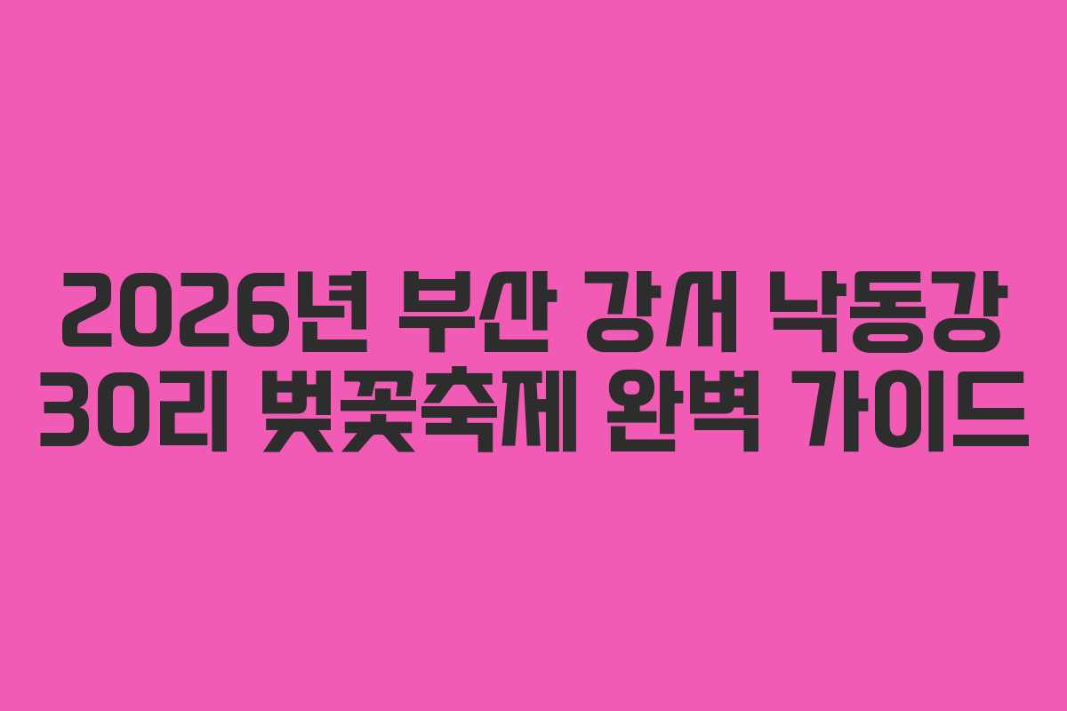 2026년 부산 강서 낙동강 30리 벚꽃축제 완벽 가이드