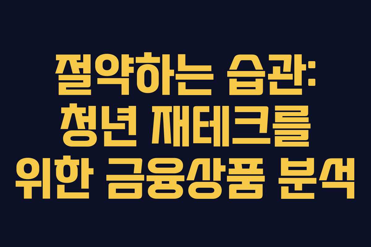 절약하는 습관: 청년 재테크를 위한 금융상품 분석 절약하는 습관: 청년 재테크를 위한 금융상품 분석