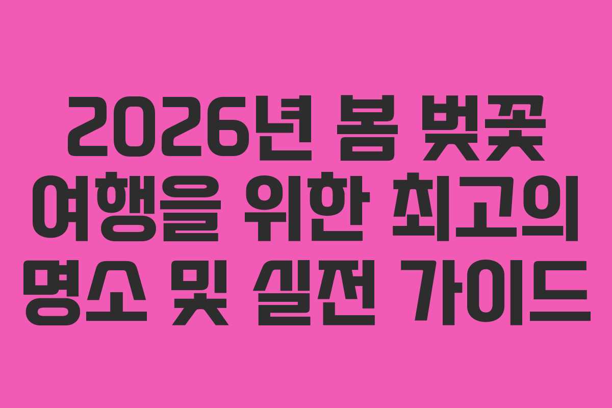 2026년 봄 벚꽃 여행을 위한 최고의 명소 및 실전 가이드