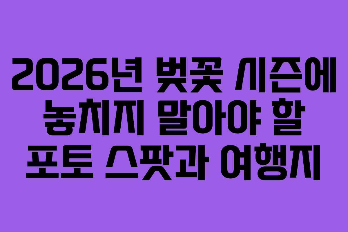 2026년 벚꽃 시즌에 놓치지 말아야 할 포토 스팟과 여행지