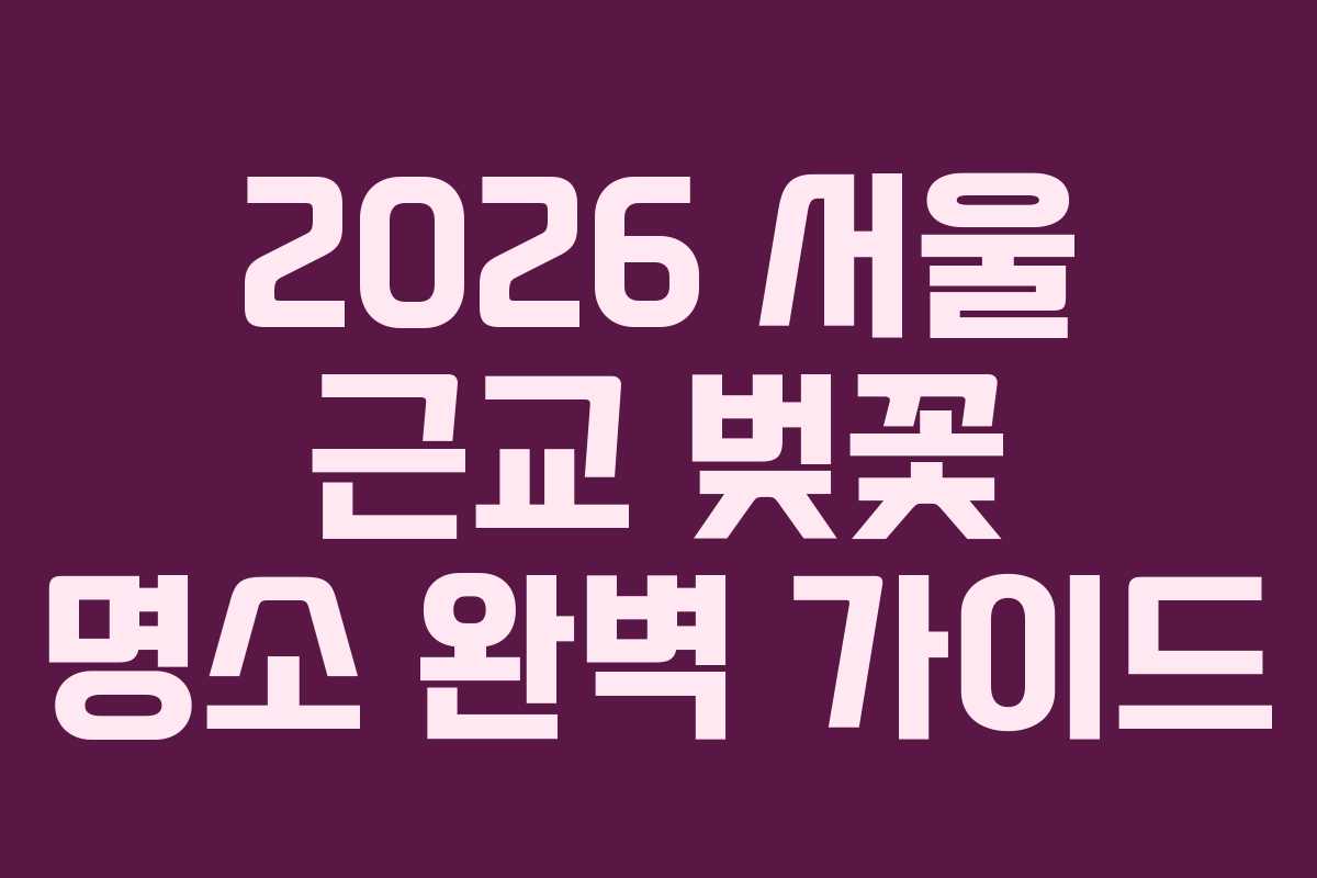 2026 서울 근교 벚꽃 명소 완벽 가이드