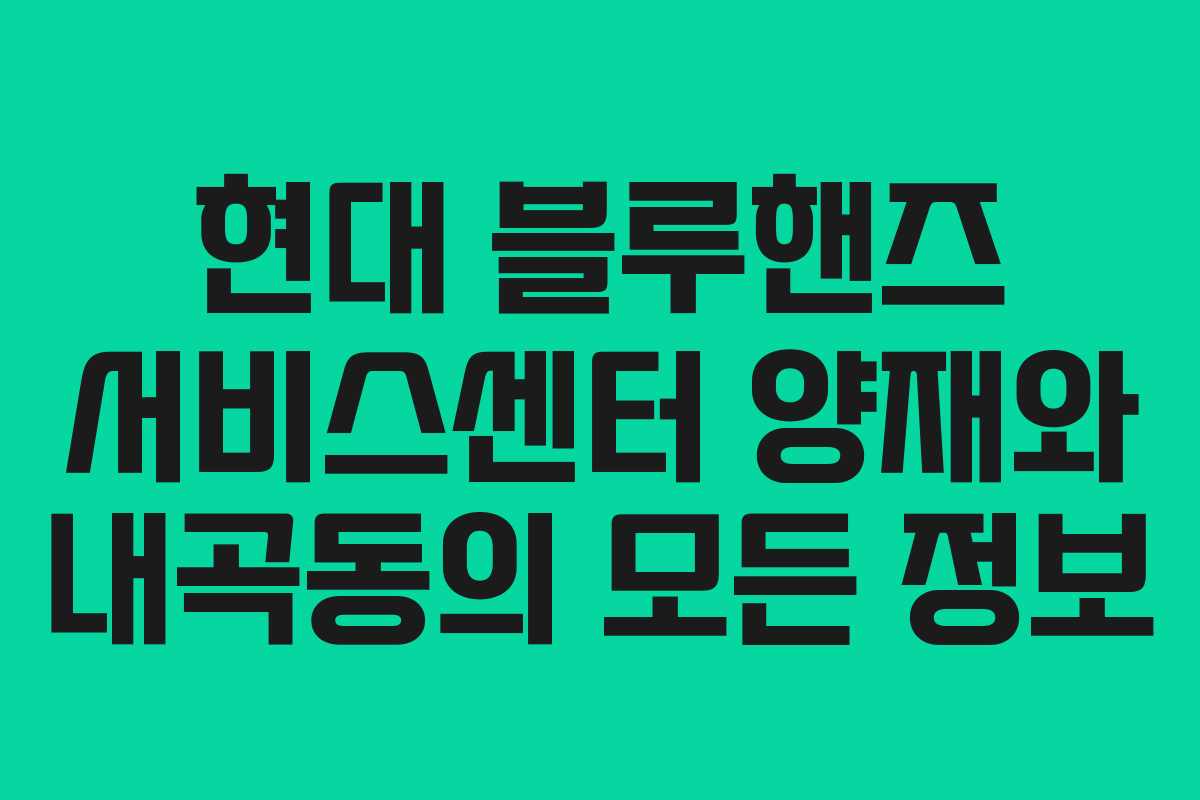 현대 블루핸즈 서비스센터 양재와 내곡동의 모든 정보